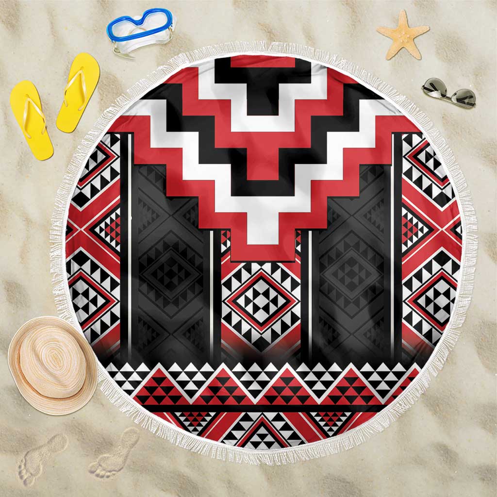 Red Taniko Aotearoa Beach Blanket Niho Taniwha Mix Poutama