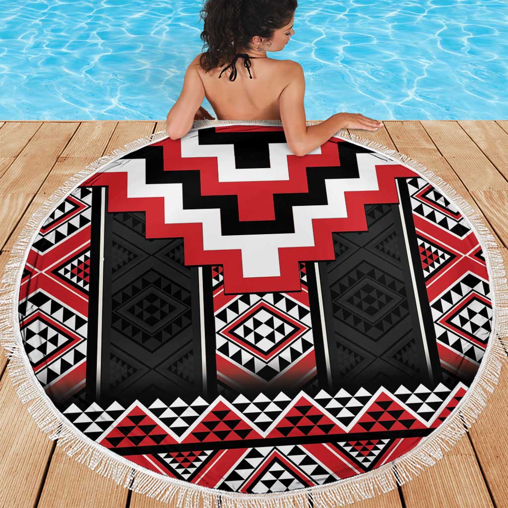 Red Taniko Aotearoa Beach Blanket Niho Taniwha Mix Poutama LT14 - Polynesian Pride
