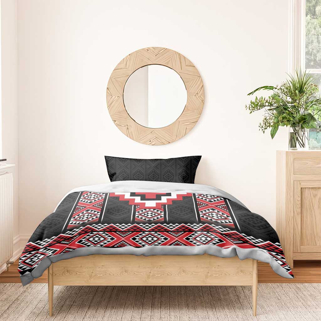 Red Taniko Aotearoa Bedding Set Niho Taniwha Mix Poutama LT14