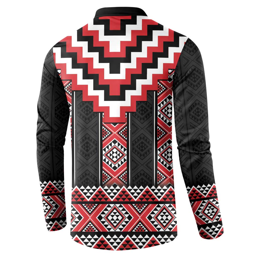 Red Taniko Aotearoa Button Sweatshirt Niho Taniwha Mix Poutama LT14 - Polynesian Pride
