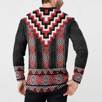 Red Taniko Aotearoa Button Sweatshirt Niho Taniwha Mix Poutama LT14 - Polynesian Pride