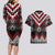 Red Taniko Aotearoa Couples Matching Long Sleeve Bodycon Dress and Hawaiian Shirt Niho Taniwha Mix Poutama