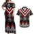 Red Taniko Aotearoa Couples Matching Off Shoulder Maxi Dress and Hawaiian Shirt Niho Taniwha Mix Poutama LT14