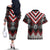 Red Taniko Aotearoa Couples Matching Off The Shoulder Long Sleeve Dress and Hawaiian Shirt Niho Taniwha Mix Poutama