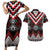 Red Taniko Aotearoa Couples Matching Short Sleeve Bodycon Dress and Hawaiian Shirt Niho Taniwha Mix Poutama LT14