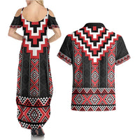 Red Taniko Aotearoa Couples Matching Summer Maxi Dress and Hawaiian Shirt Niho Taniwha Mix Poutama LT14 - Polynesian Pride