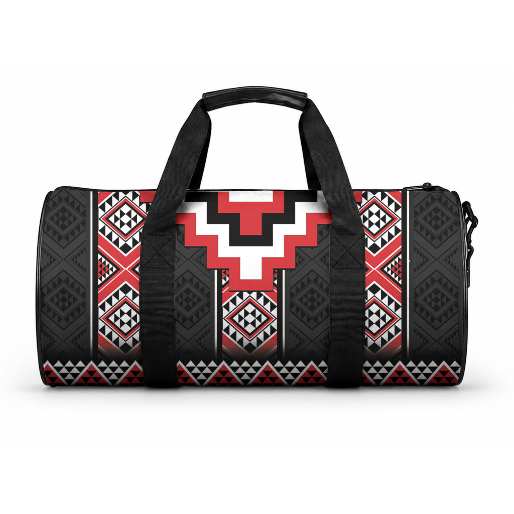 Red Taniko Motifs Aotearoa Duffle Bag Niho Taniwha Mix Poutama LT14 One size Red - Polynesian Pride