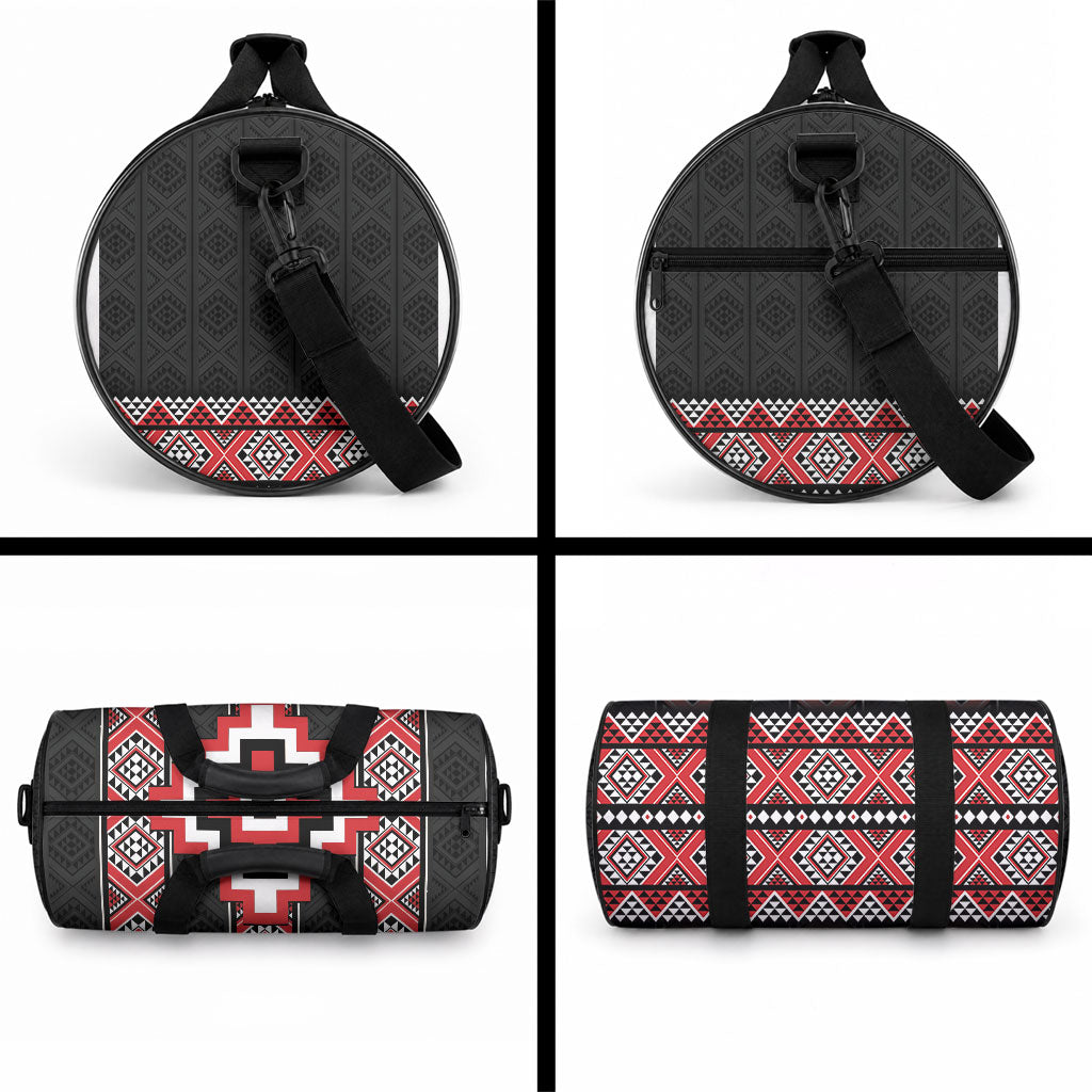 Red Taniko Motifs Aotearoa Duffle Bag Niho Taniwha Mix Poutama LT14 - Polynesian Pride