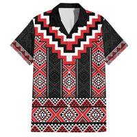 Red Taniko Aotearoa Family Matching Off The Shoulder Long Sleeve Dress and Hawaiian Shirt Niho Taniwha Mix Poutama LT14