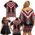 Red Taniko Aotearoa Family Matching Off Shoulder Short Dress and Hawaiian Shirt Niho Taniwha Mix Poutama LT14