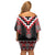 Red Taniko Aotearoa Family Matching Off Shoulder Short Dress and Hawaiian Shirt Niho Taniwha Mix Poutama LT14