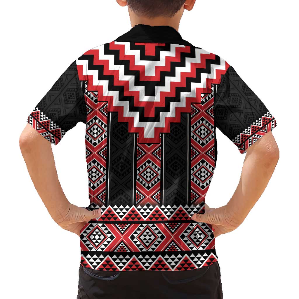Red Taniko Aotearoa Family Matching Short Sleeve Bodycon Dress and Hawaiian Shirt Niho Taniwha Mix Poutama LT14 - Polynesian Pride