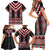 Red Taniko Aotearoa Family Matching Short Sleeve Bodycon Dress and Hawaiian Shirt Niho Taniwha Mix Poutama LT14