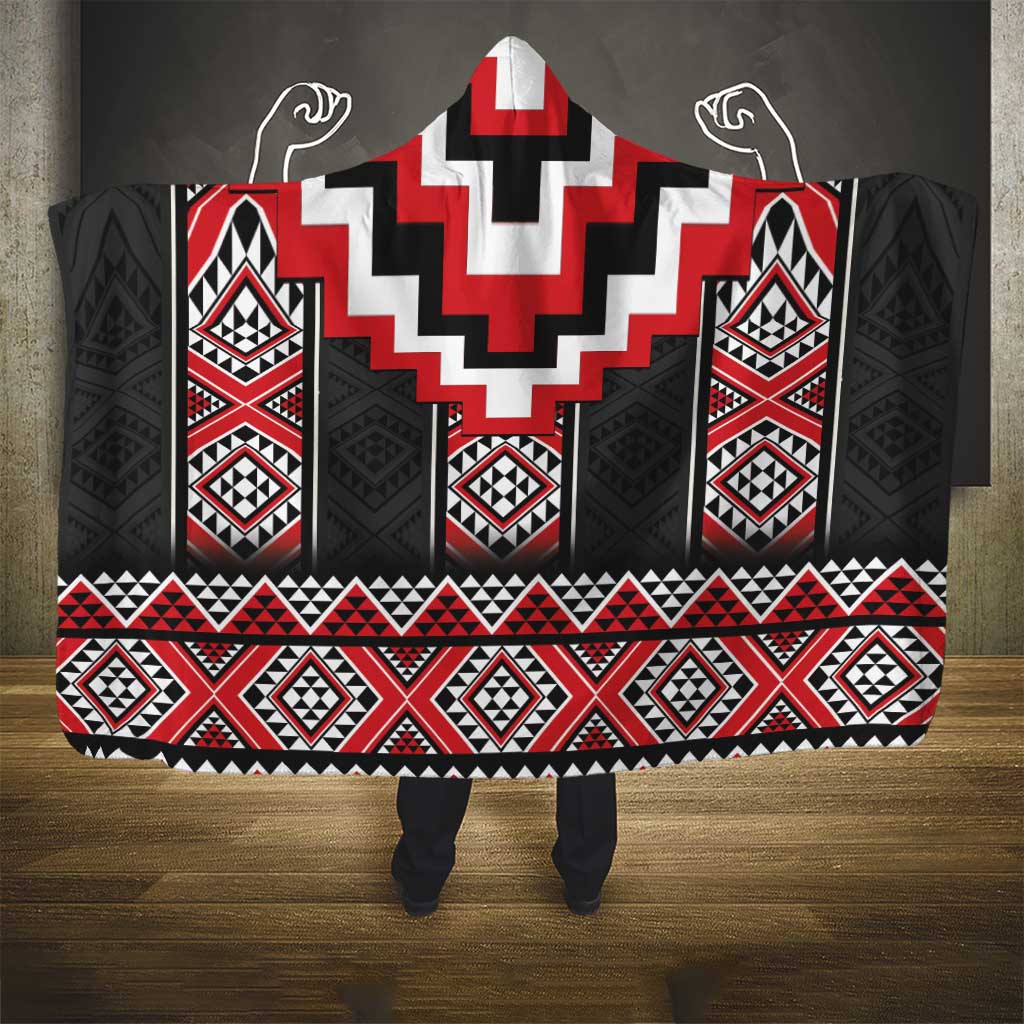 Red Taniko Aotearoa Hooded Blanket Niho Taniwha Mix Poutama LT14 - Polynesian Pride