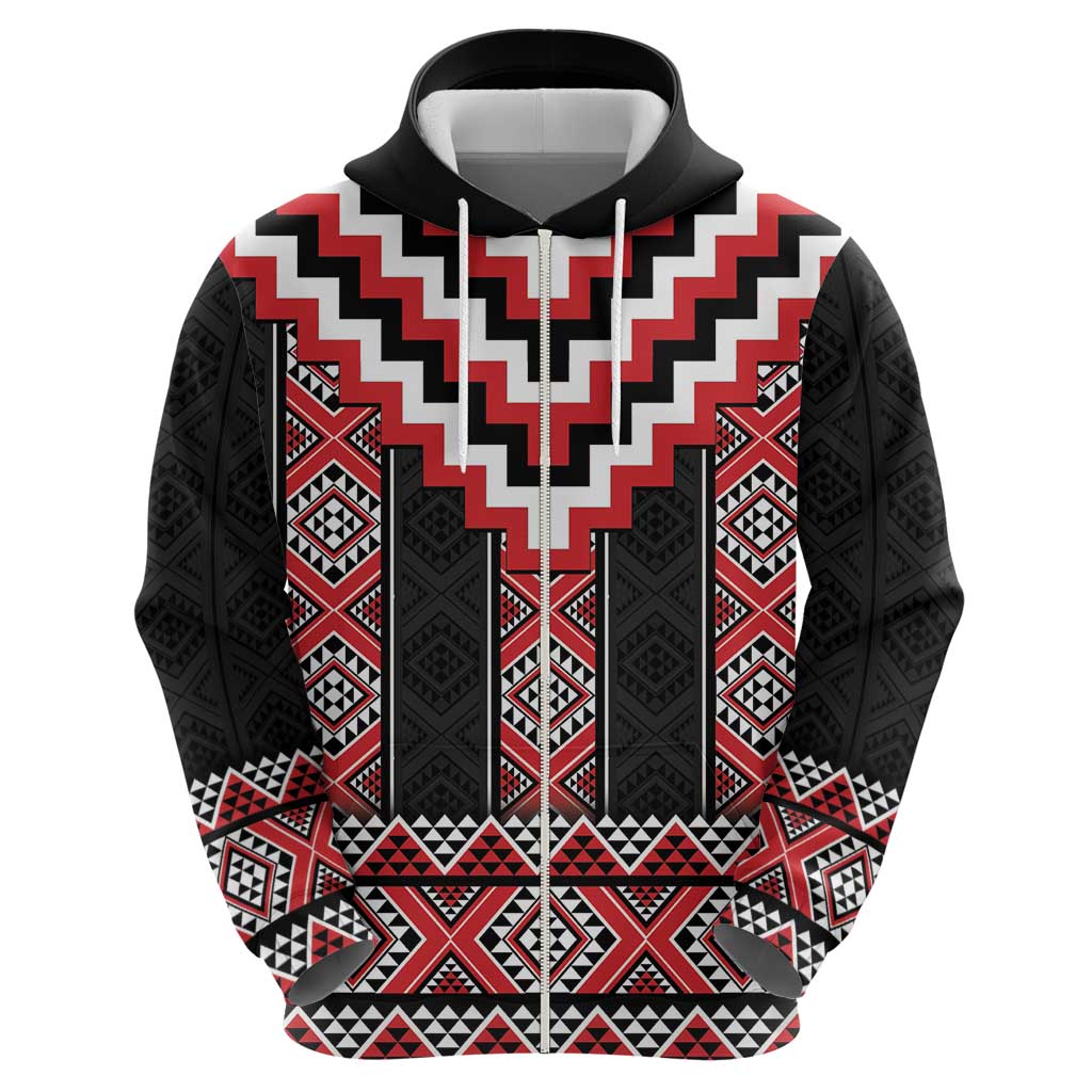 Red Taniko Aotearoa Hoodie Niho Taniwha Mix Poutama LT14