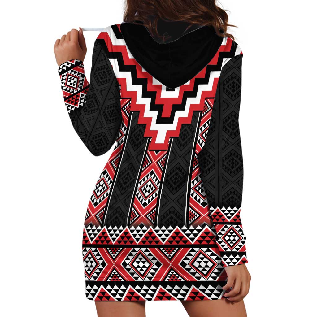 Red Taniko Aotearoa Hoodie Dress Niho Taniwha Mix Poutama LT14 - Polynesian Pride