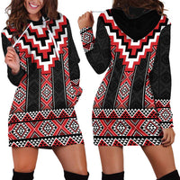 Red Taniko Aotearoa Hoodie Dress Niho Taniwha Mix Poutama LT14 - Polynesian Pride