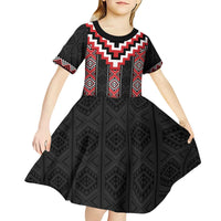 Red Taniko Aotearoa Kid Short Sleeve Dress Niho Taniwha Mix Poutama LT14