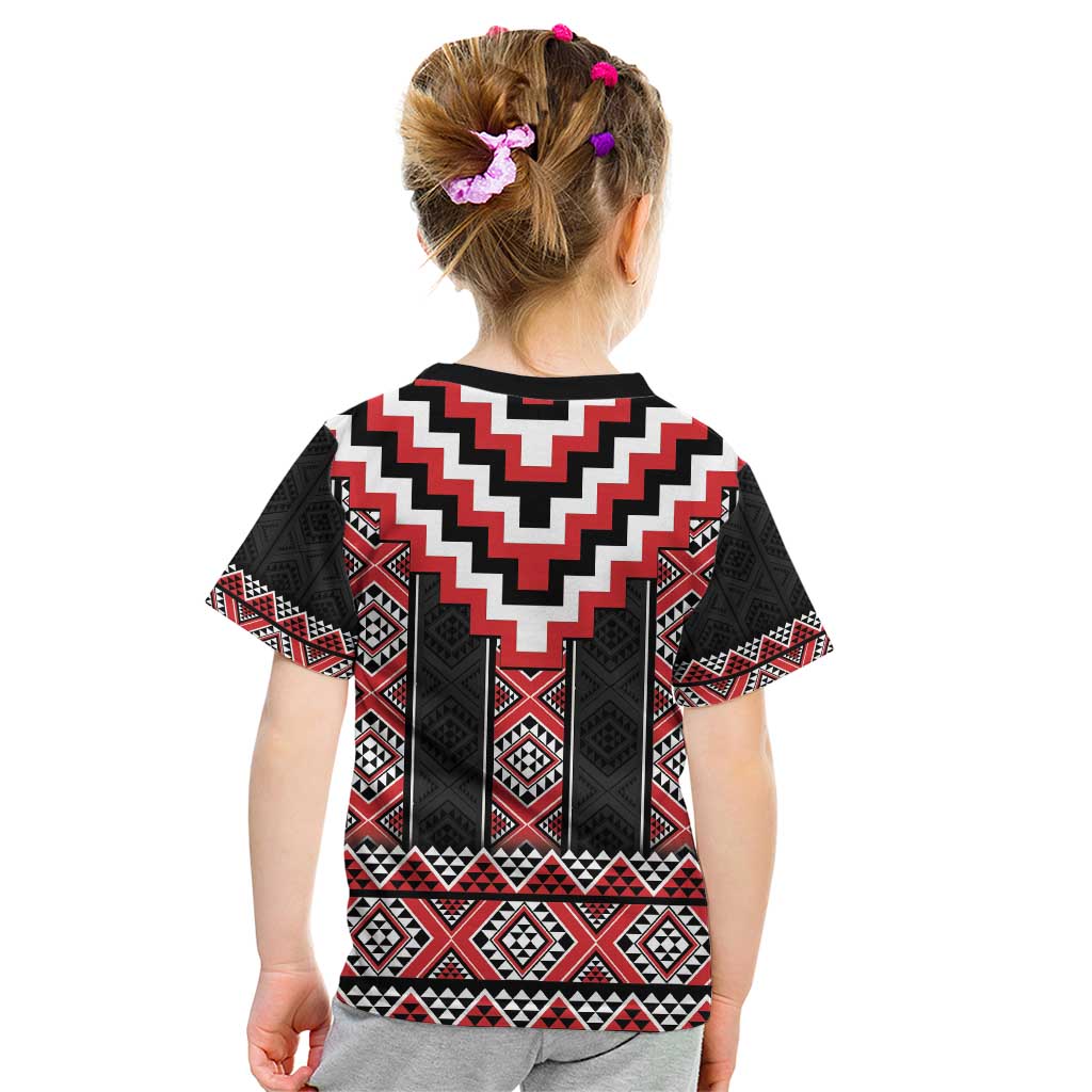 Red Taniko Aotearoa Kid T Shirt Niho Taniwha Mix Poutama LT14