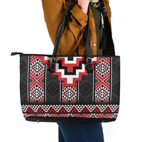 Red Taniko Aotearoa Leather Tote Bag Niho Taniwha Mix Poutama LT14 - Polynesian Pride