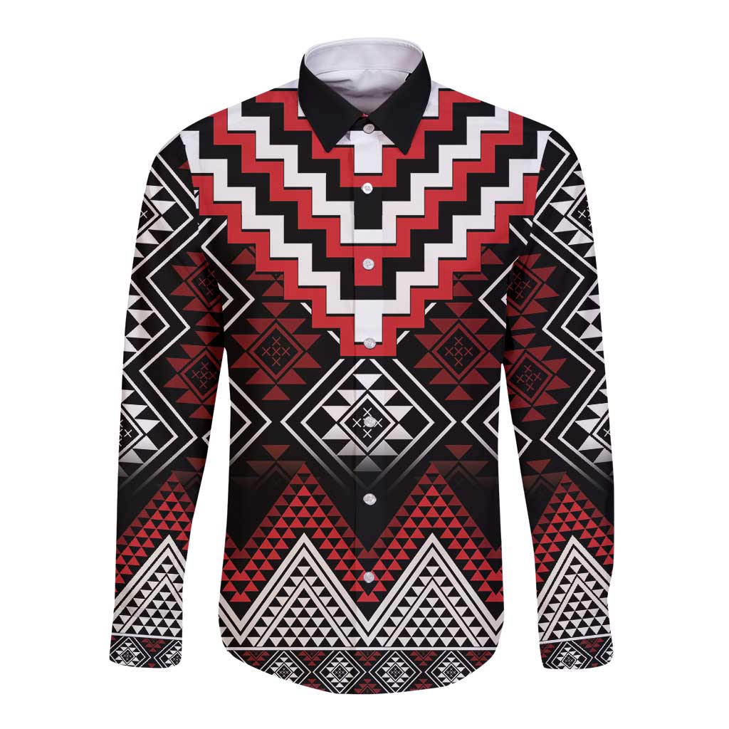 Red Taniko Aotearoa Long Sleeve Button Shirt Niho Taniwha Mix Poutama