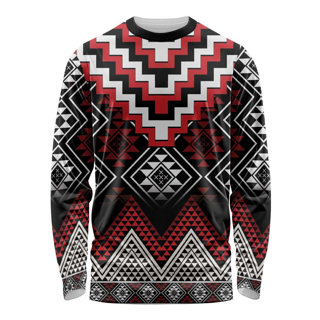 Red Taniko Aotearoa Long Sleeve Shirt Niho Taniwha Mix Poutama