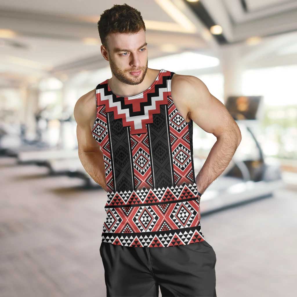 Red Taniko Aotearoa Men Tank Top Niho Taniwha Mix Poutama LT14
