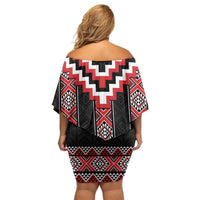 Red Taniko Aotearoa Off Shoulder Short Dress Niho Taniwha Mix Poutama LT14 - Polynesian Pride