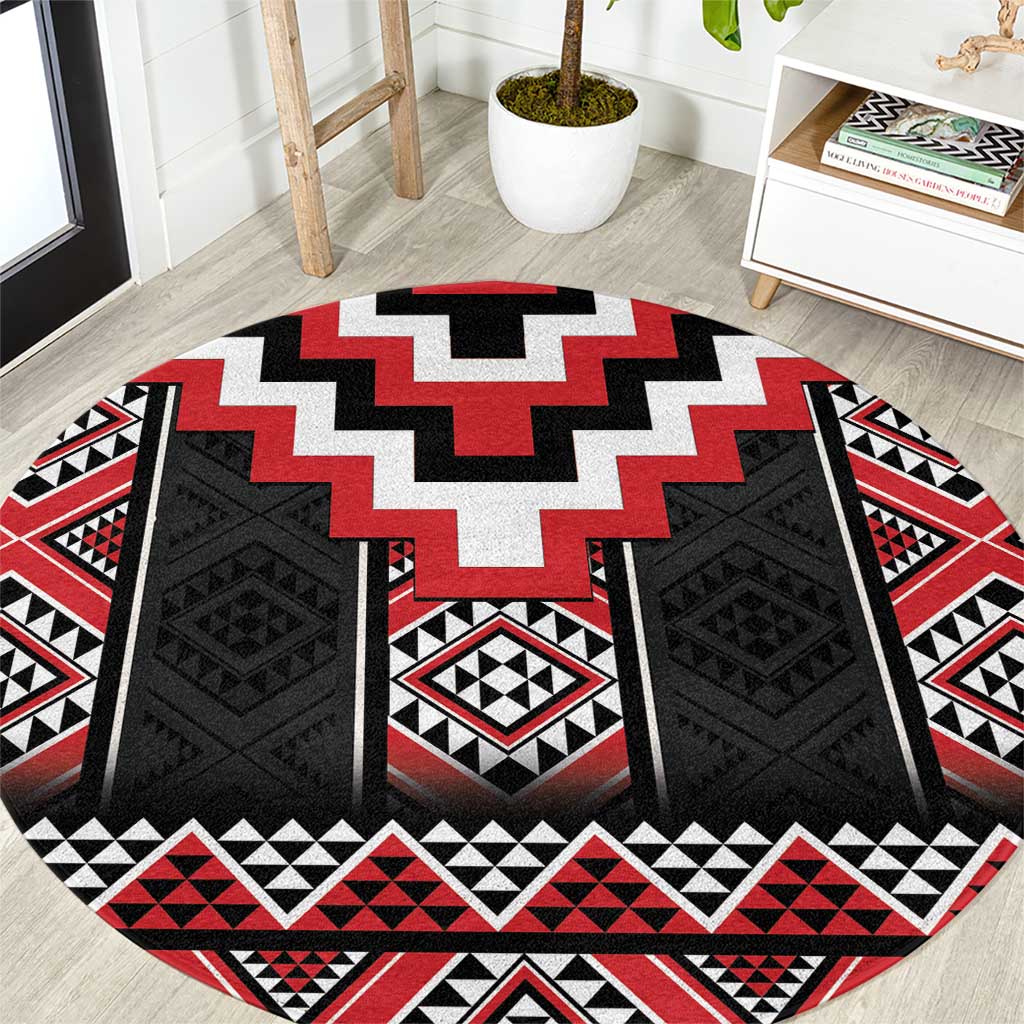 Red Taniko Aotearoa Round Carpet Niho Taniwha Mix Poutama