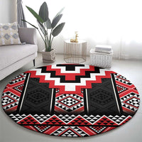 Red Taniko Aotearoa Round Carpet Niho Taniwha Mix Poutama LT14