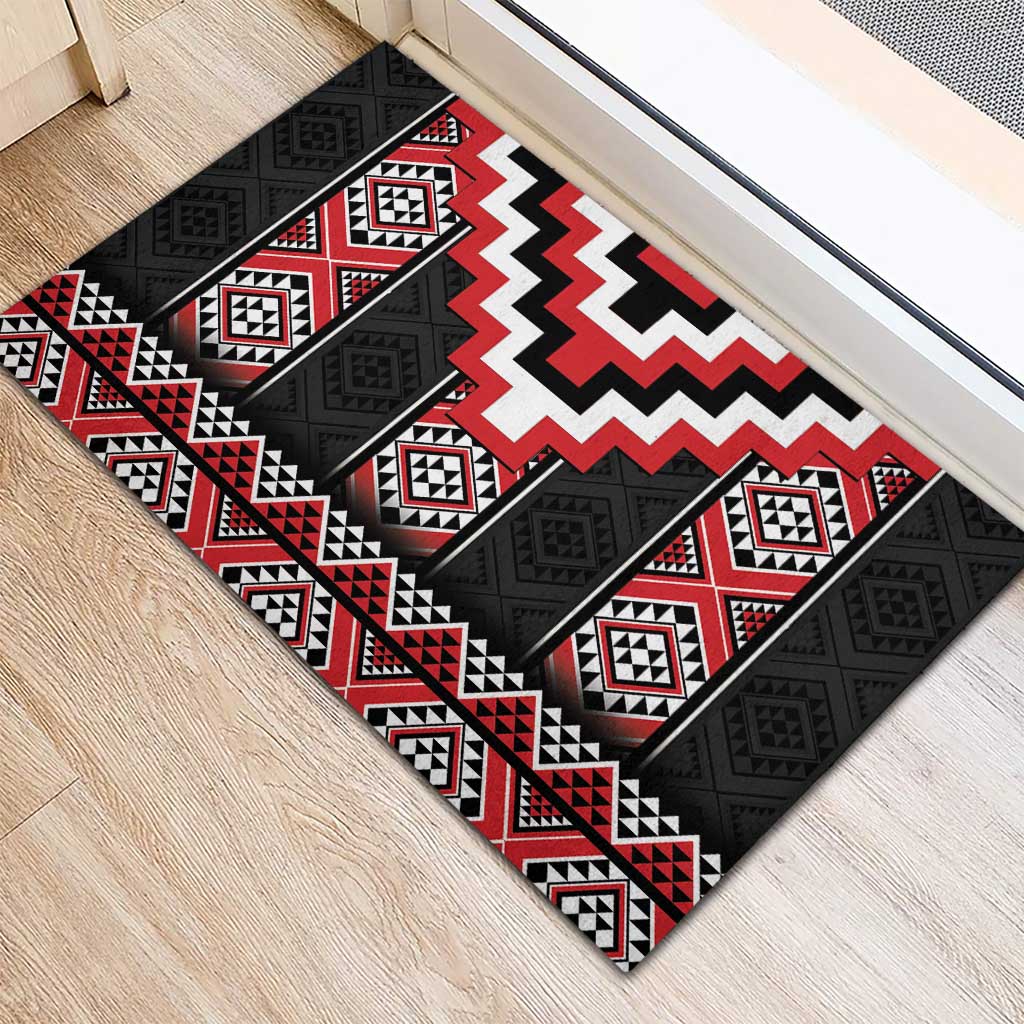 Red Taniko Aotearoa Rubber Doormat Niho Taniwha Mix Poutama LT14 - Polynesian Pride