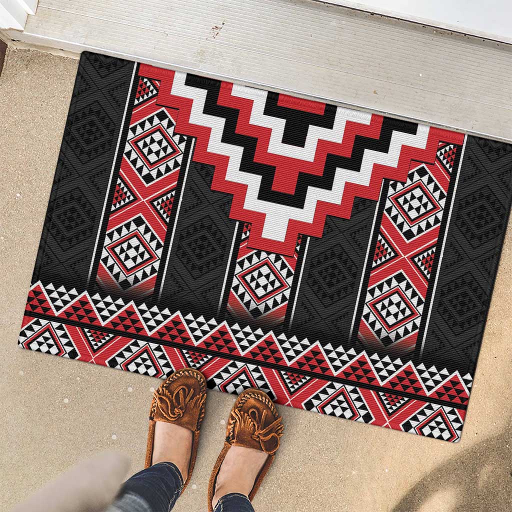 Red Taniko Aotearoa Rubber Doormat Niho Taniwha Mix Poutama LT14 - Polynesian Pride