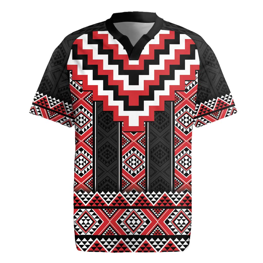 Red Taniko Aotearoa Rugby Jersey Niho Taniwha Mix Poutama LT14
