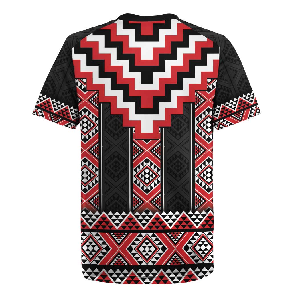 Red Taniko Aotearoa Rugby Jersey Niho Taniwha Mix Poutama LT14