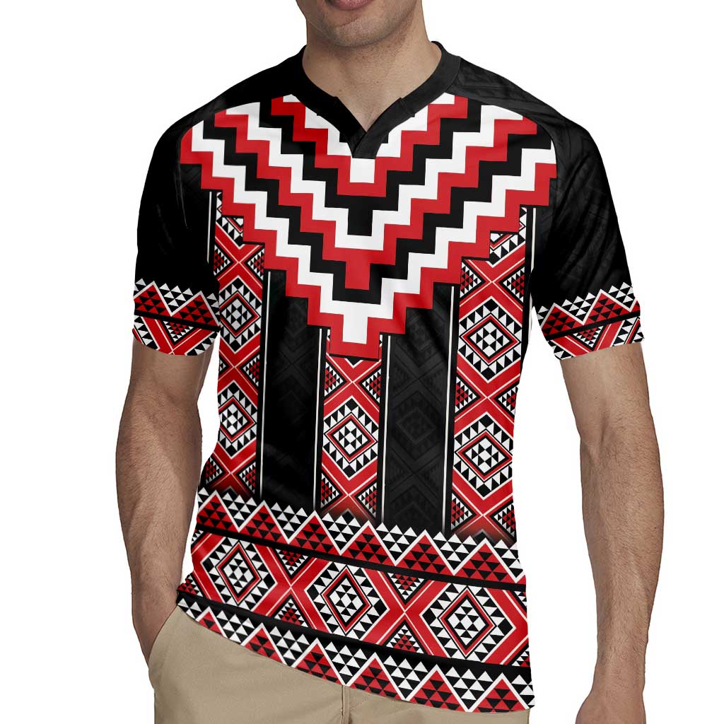 Red Taniko Aotearoa Rugby Jersey Niho Taniwha Mix Poutama LT14
