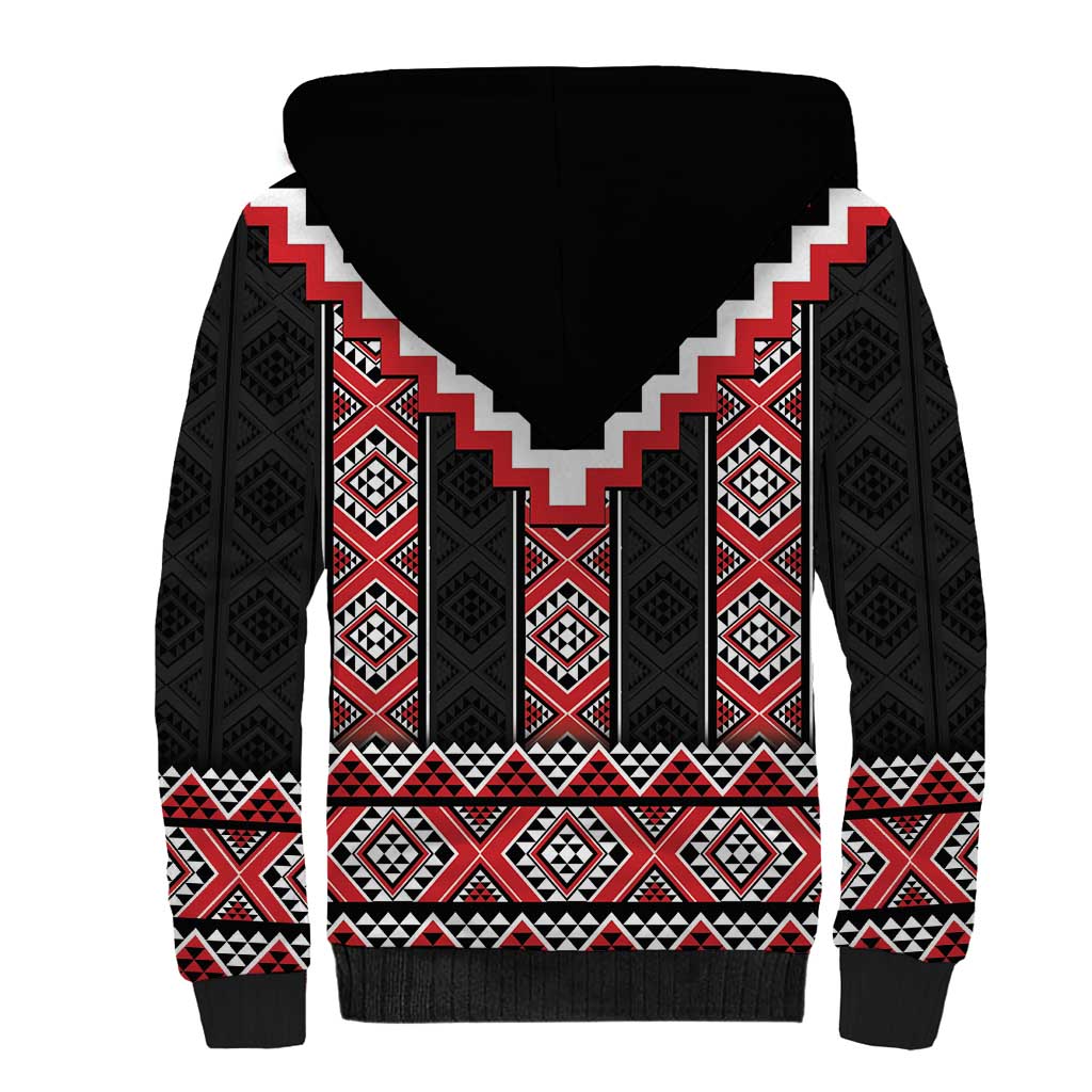 Red Taniko Aotearoa Sherpa Hoodie Niho Taniwha Mix Poutama LT14 - Polynesian Pride