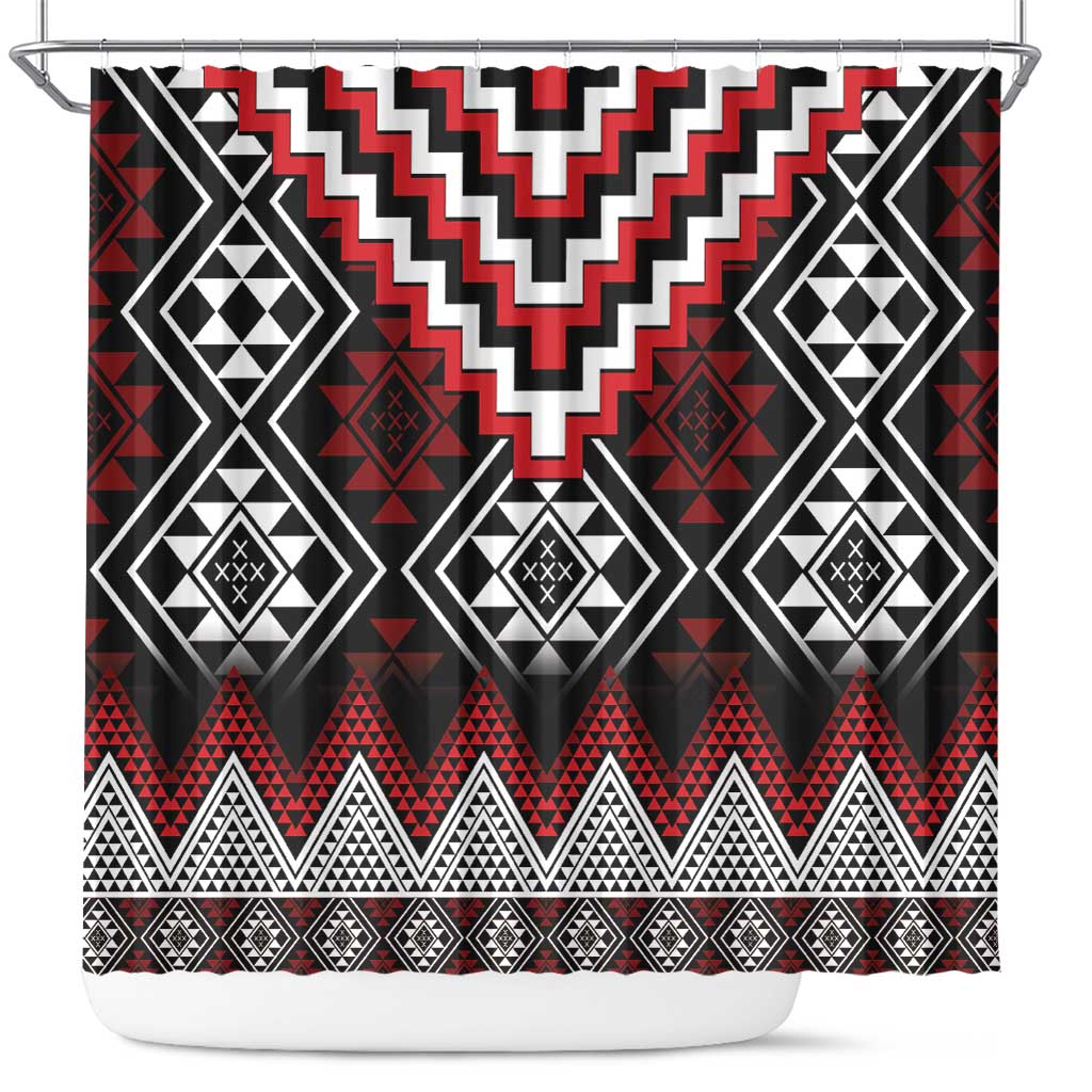 Red Taniko Aotearoa Shower Curtain Niho Taniwha Mix Poutama