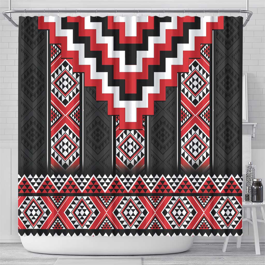 Red Taniko Aotearoa Shower Curtain Niho Taniwha Mix Poutama LT14
