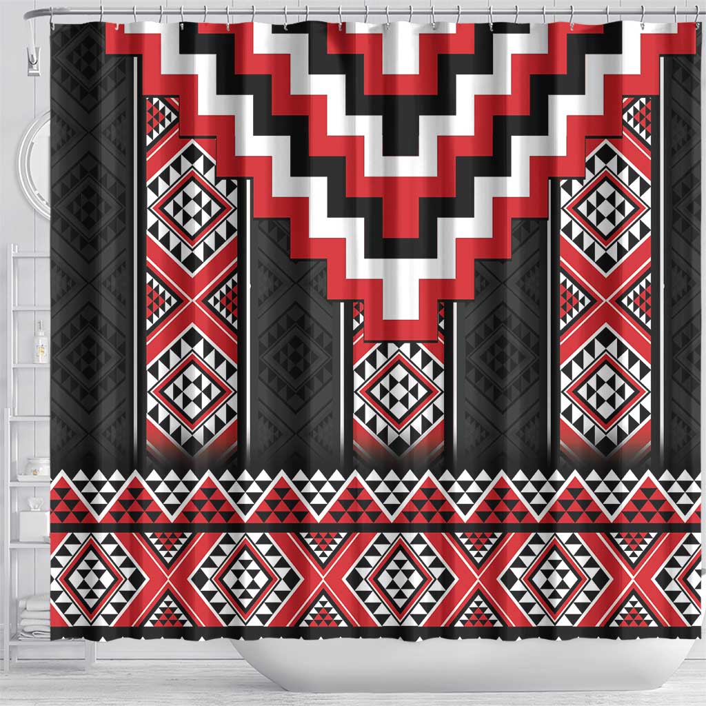 Red Taniko Aotearoa Shower Curtain Niho Taniwha Mix Poutama LT14