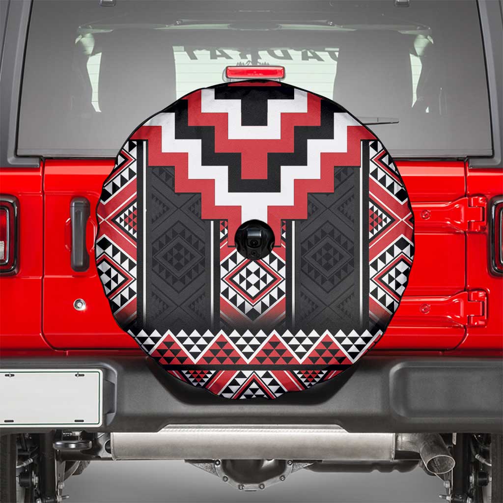 Red Taniko Aotearoa Spare Tire Cover Niho Taniwha Mix Poutama LT14 - Polynesian Pride