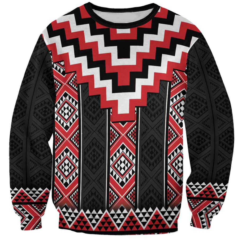 Red Taniko Aotearoa Sweatshirt Niho Taniwha Mix Poutama LT14 Unisex Red - Polynesian Pride