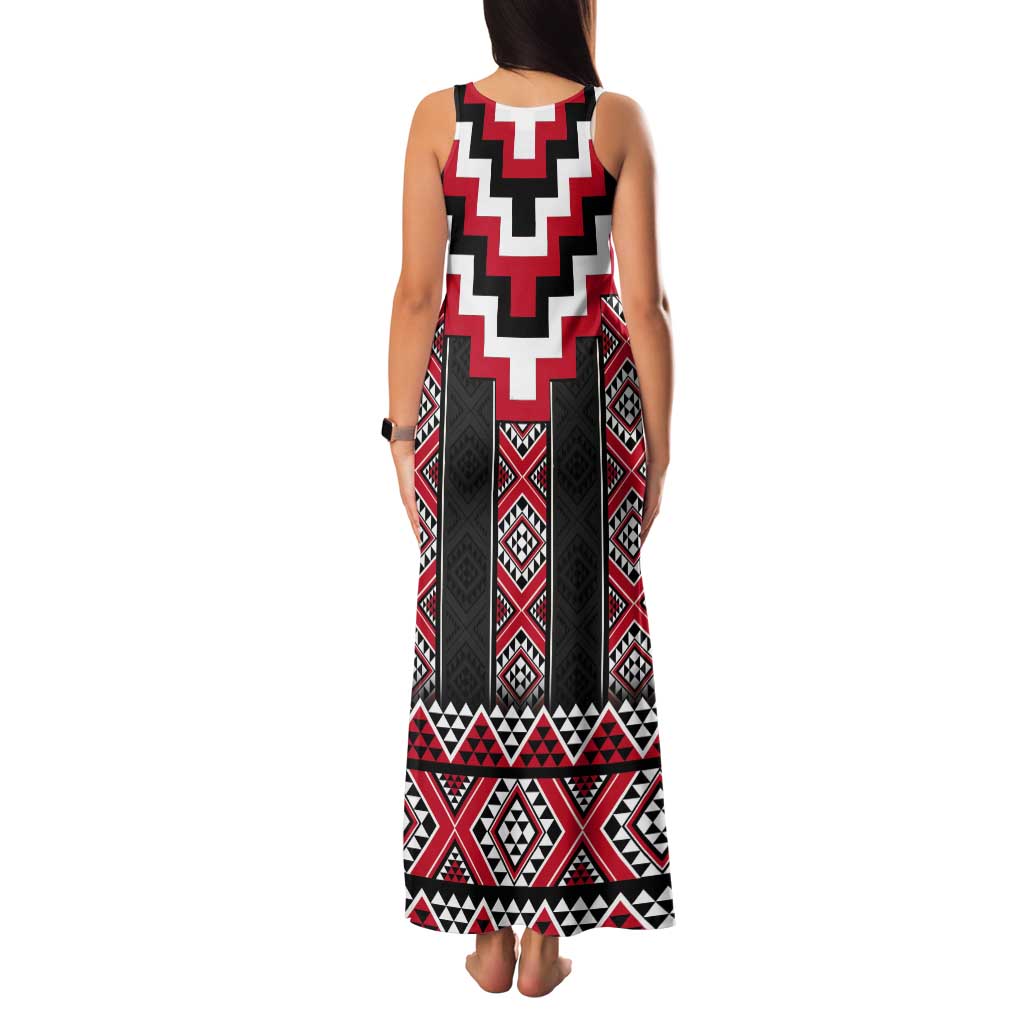 Red Taniko Aotearoa Tank Maxi Dress Niho Taniwha Mix Poutama LT14 - Polynesian Pride