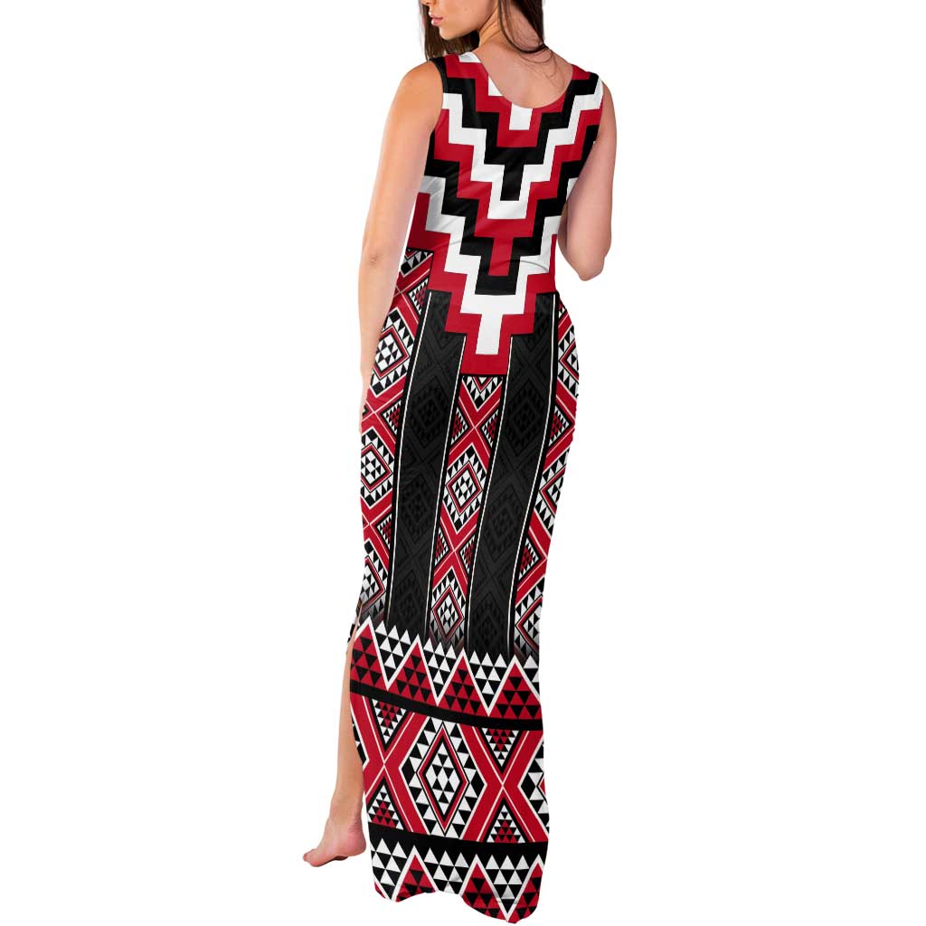 Red Taniko Aotearoa Tank Maxi Dress Niho Taniwha Mix Poutama LT14 - Polynesian Pride