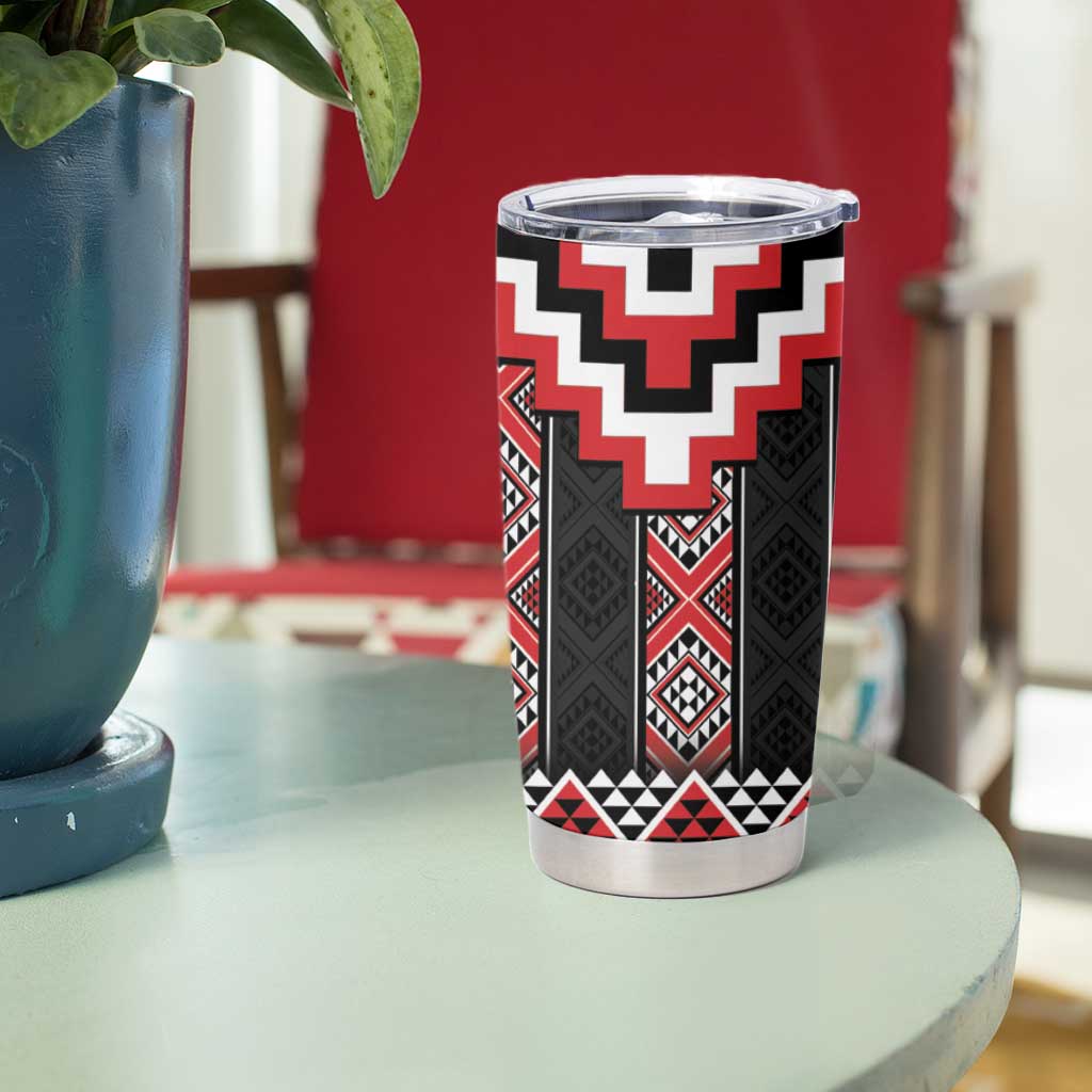 Red Taniko Aotearoa Tumbler Cup Niho Taniwha Mix Poutama LT14 - Polynesian Pride
