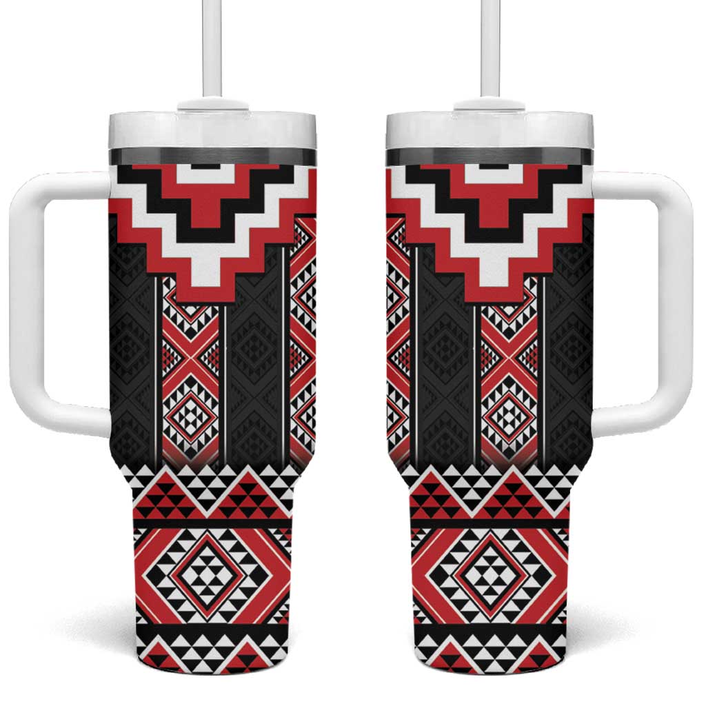 Red Taniko Aotearoa Tumbler With Handle Niho Taniwha Mix Poutama LT14 One Size: 40 oz Red - Polynesian Pride