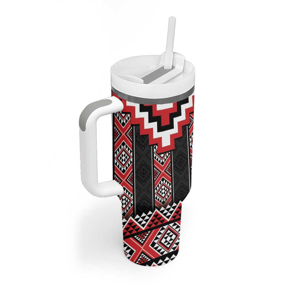 Red Taniko Aotearoa Tumbler With Handle Niho Taniwha Mix Poutama LT14 - Polynesian Pride