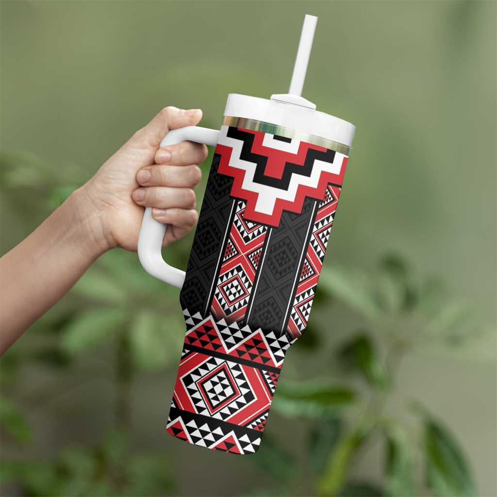 Red Taniko Aotearoa Tumbler With Handle Niho Taniwha Mix Poutama LT14 - Polynesian Pride