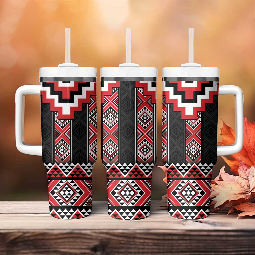 Red Taniko Aotearoa Tumbler With Handle Niho Taniwha Mix Poutama LT14 - Polynesian Pride