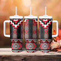 Red Taniko Aotearoa Tumbler With Handle Niho Taniwha Mix Poutama LT14 - Polynesian Pride