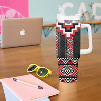 Red Taniko Aotearoa Tumbler With Handle Niho Taniwha Mix Poutama LT14 - Polynesian Pride